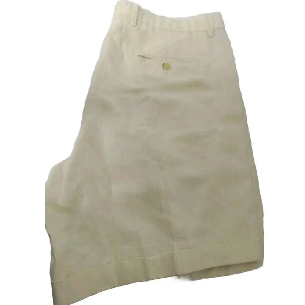 Club Room‎ Linen Cotton Shorts Pleated Cuffed Khaki Beige Mens Size 38